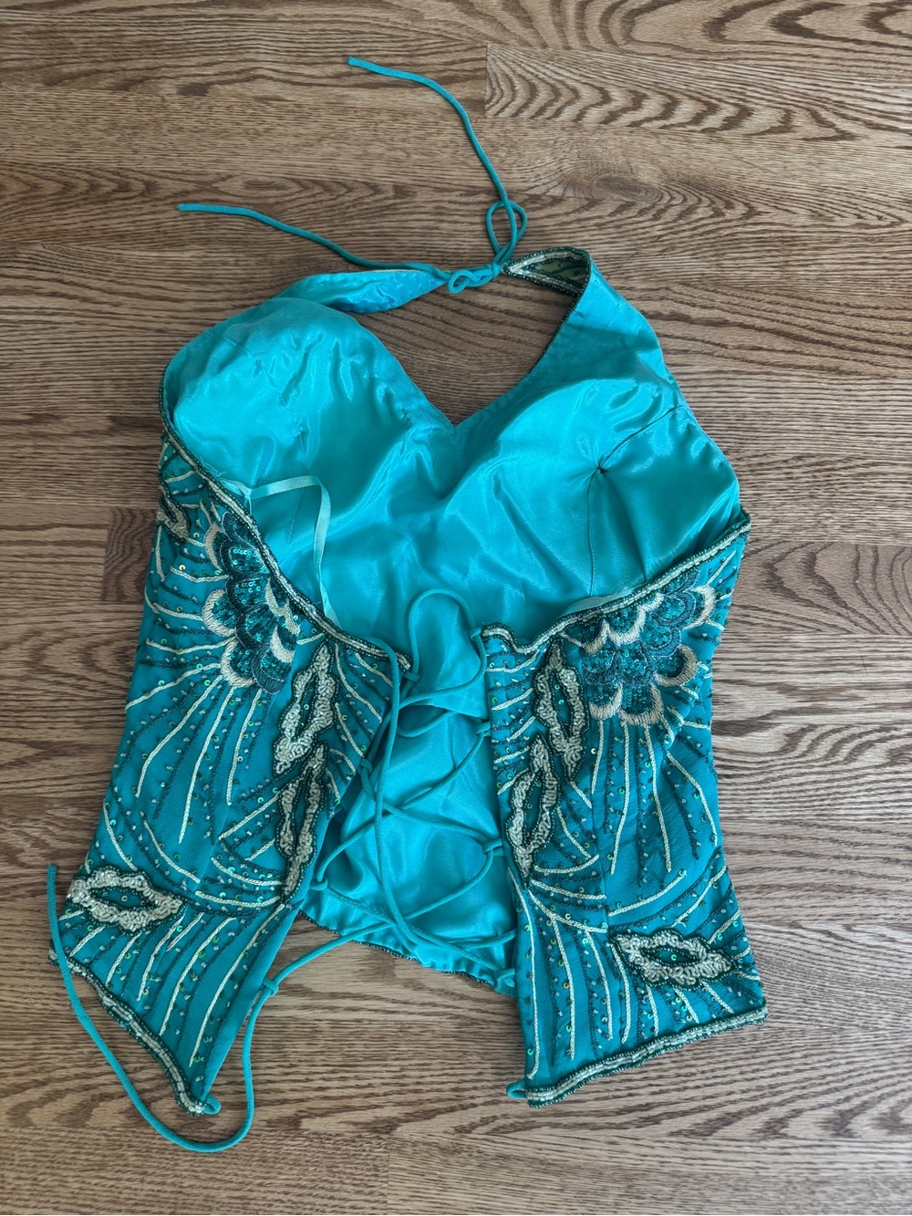 Beaded Teal Halter Top. Size M - Picture 2 of 7